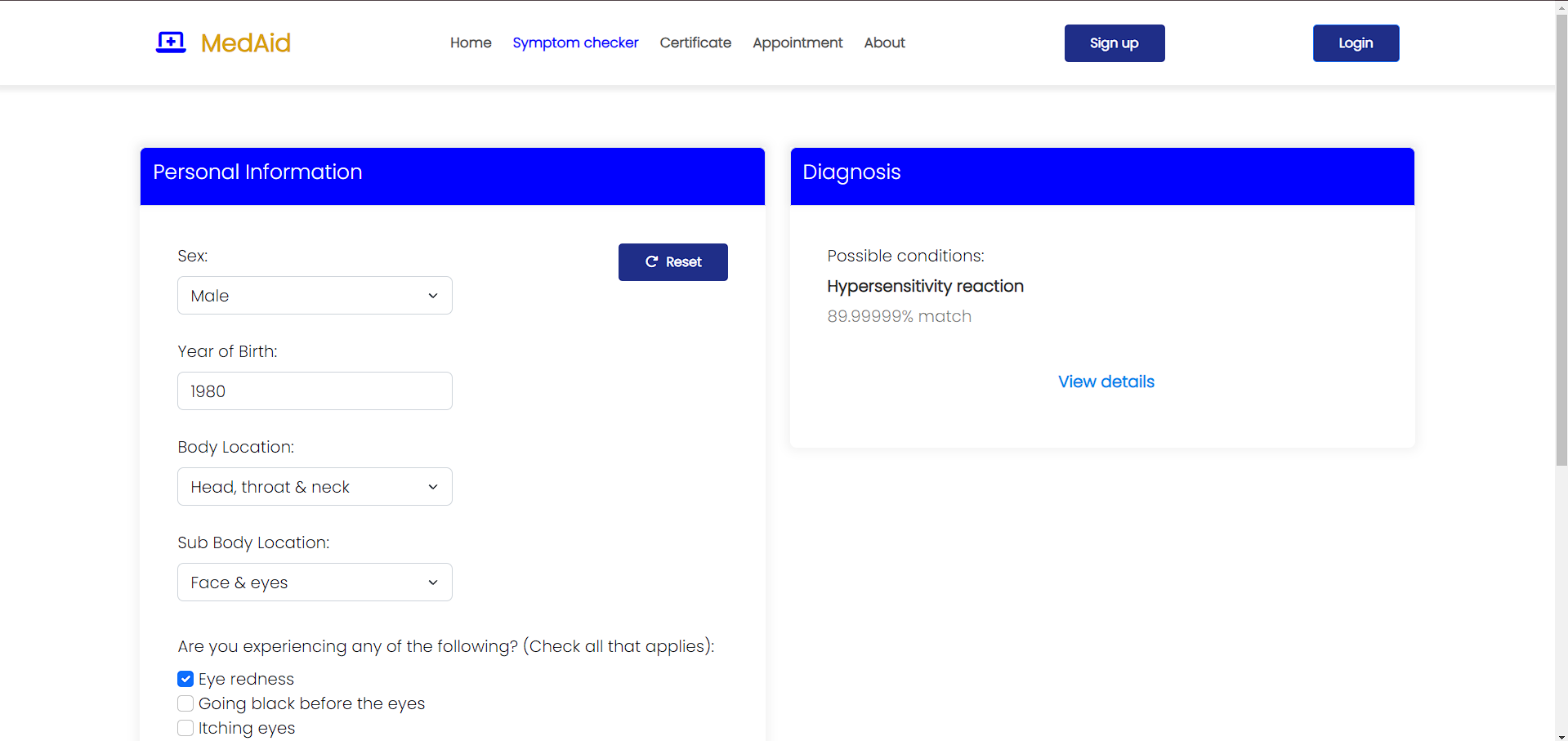 Symptom Checker Page
