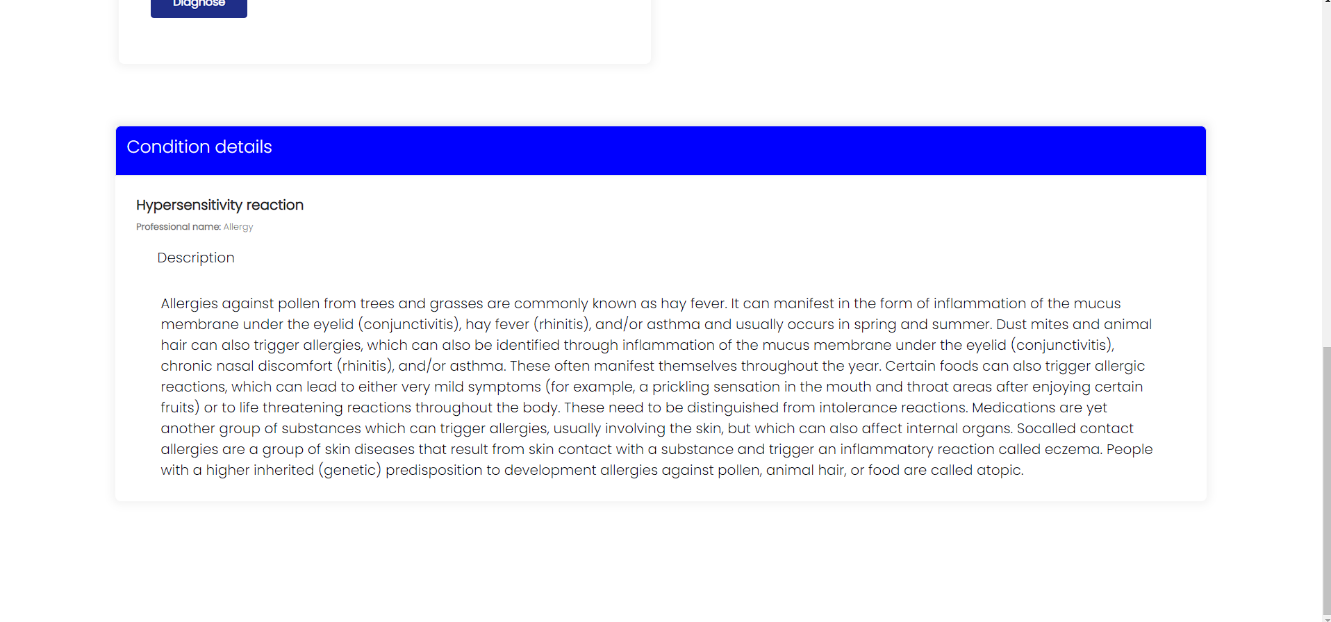Symptom Checker Page